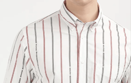 Tommy Hilfiger Mens Long Sleeve Shirt in White and Multi Stripe