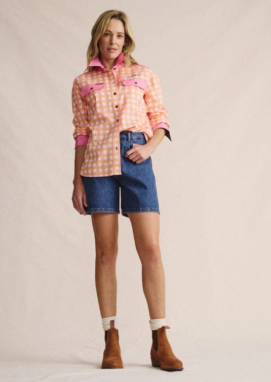 S. Kidman Womens Spencer Full Placket Workshirt - Pale Pink Stripe