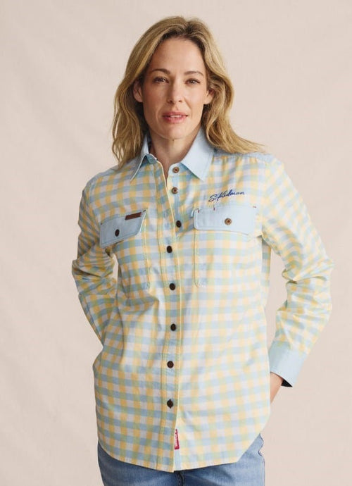 S. Kidman Womens Spencer Full Placket Workshirt - Sky Blue Stripe