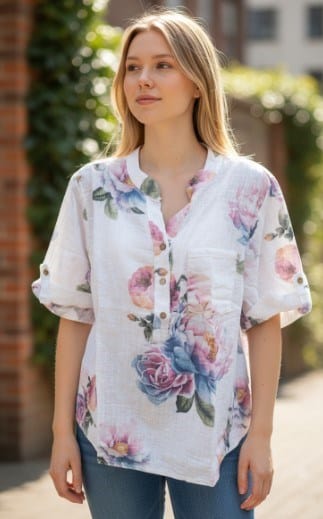 Load image into Gallery viewer, E.Talia Womens Rosie Floral 3/4 Top
