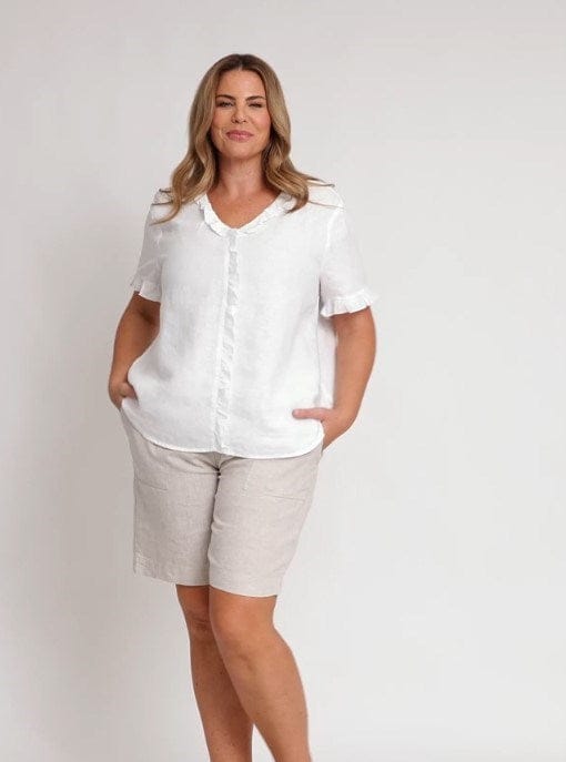 Load image into Gallery viewer, Gordon Smith Womens Tiffany Ruffle Linen Top
