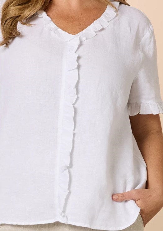 Gordon Smith Womens Tiffany Ruffle Linen Top