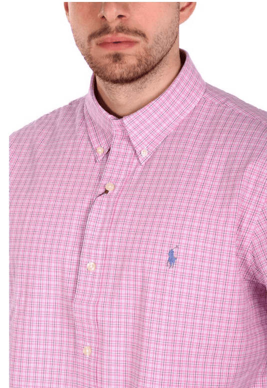 Ralph Lauren Mens Custom Fit Stretch Check Shirt - Pink/Blue
