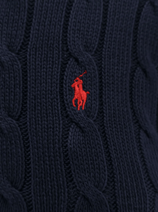 Ralph Lauren Womens Cable Knit Crew Neck Cotton Sweater - Blue