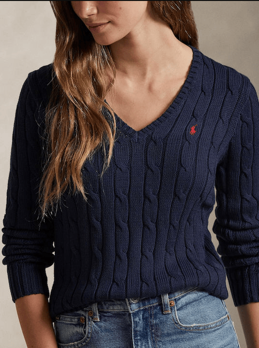 Load image into Gallery viewer, Ralph Lauren Womens Cable Knit V-Neck Cotton Sweater - Blue
