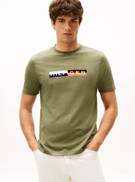 Load image into Gallery viewer, Tommy Hilfiger Mens Colour Block Graphic Tee - Battle Green

