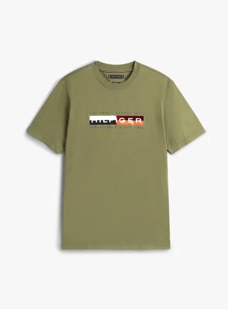 Load image into Gallery viewer, Tommy Hilfiger Mens Colour Block Graphic Tee - Battle Green
