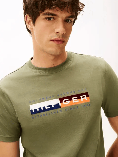 Load image into Gallery viewer, Tommy Hilfiger Mens Colour Block Graphic Tee - Battle Green
