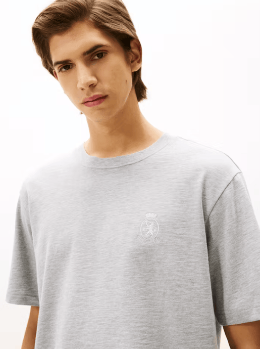 Tommy Hilfiger Mens Small Crest Graphic Tee - Light Grey/Marbled Heather