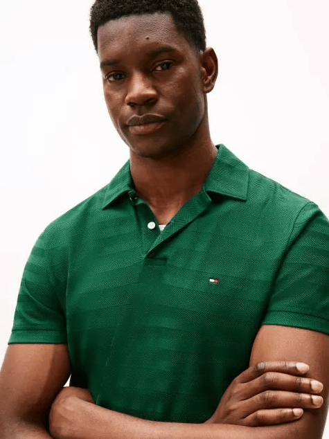 Tommy Hilfiger Mens Short Sleeve Herringbone Polo - Ornamental Green