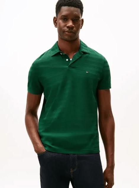 Tommy Hilfiger Mens Short Sleeve Herringbone Polo - Ornamental Green