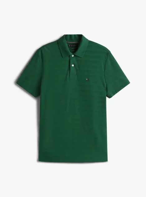 Tommy Hilfiger Mens Short Sleeve Herringbone Polo - Ornamental Green