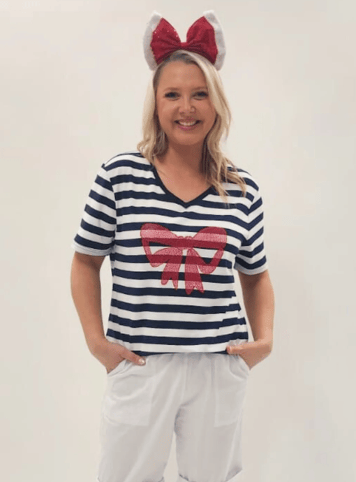 Threadz Womens Red Bow Stripe Tee