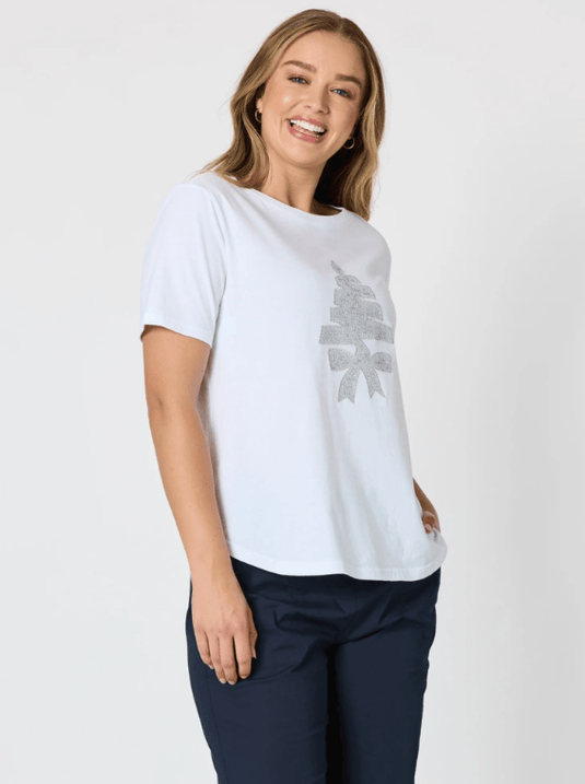 Threadz Womens Sequin Xmas Tree Tee - White/Silver