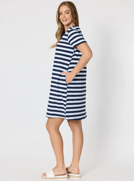 Load image into Gallery viewer, Threadz Womens Red Bow Stripe Dress
