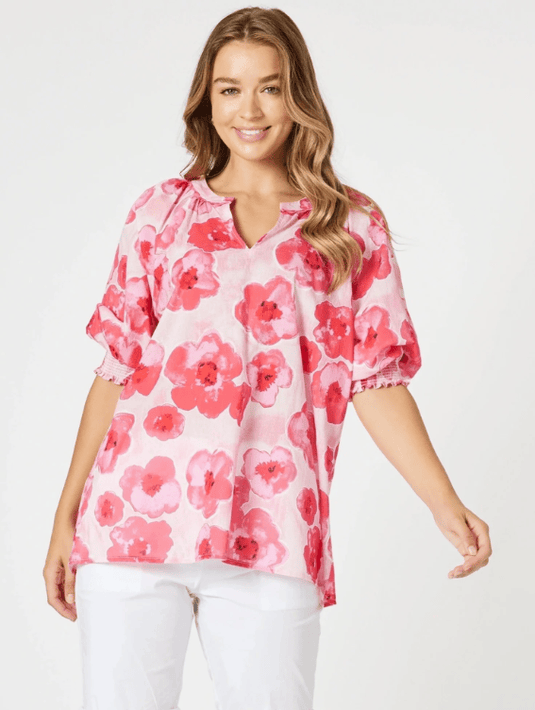 Threadz Womens Pink Poppies Top