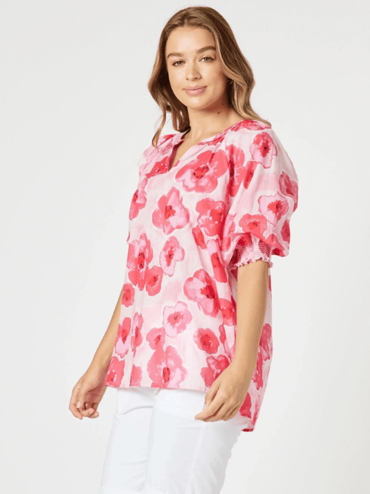 Threadz Womens Pink Poppies Top