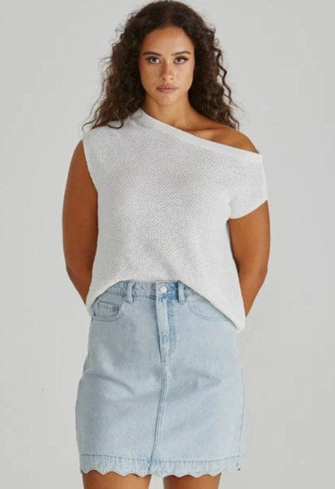 Sass Womens Vale Scalloped Denim Skirt