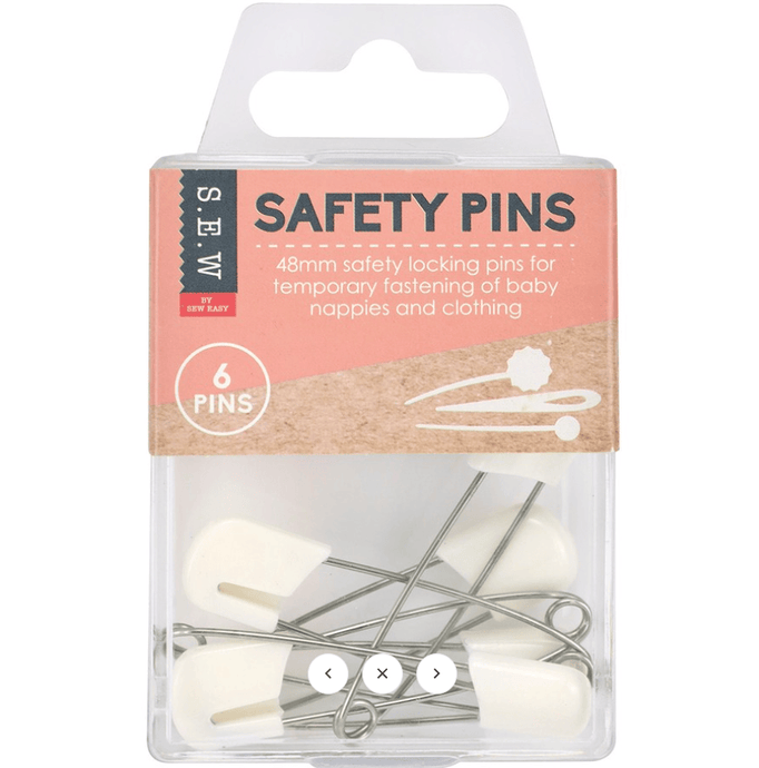 S.E.W 48mm Safety Nappy Pins - 6Pk