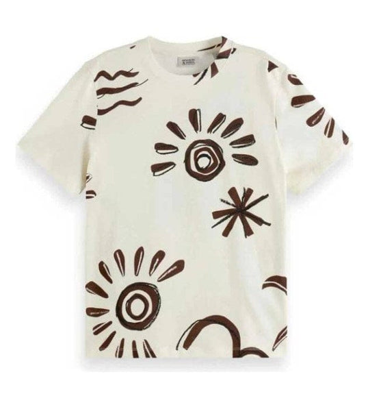 Scotch & Soda Womens Regular Fit Short Sleeve Printed T-Shirt - Beige