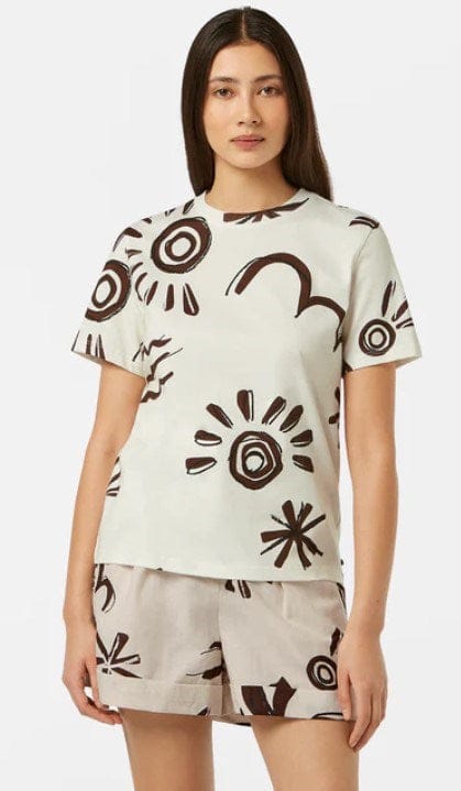 Scotch & Soda Womens Regular Fit Short Sleeve Printed T-Shirt - Beige