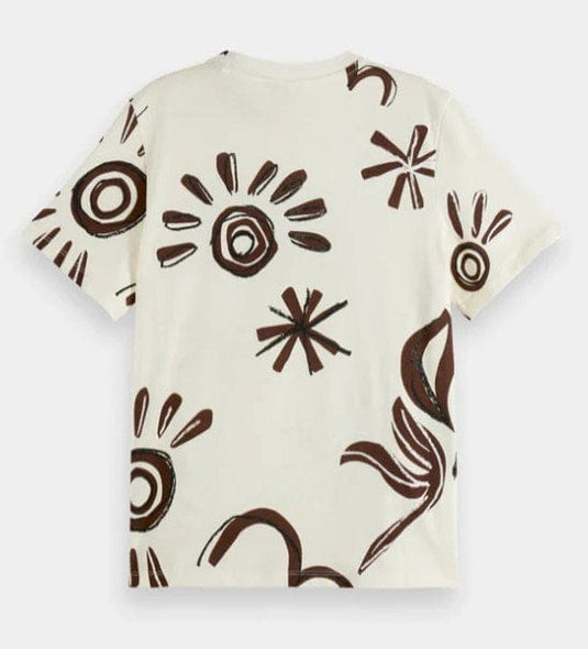 Scotch & Soda Womens Regular Fit Short Sleeve Printed T-Shirt - Beige