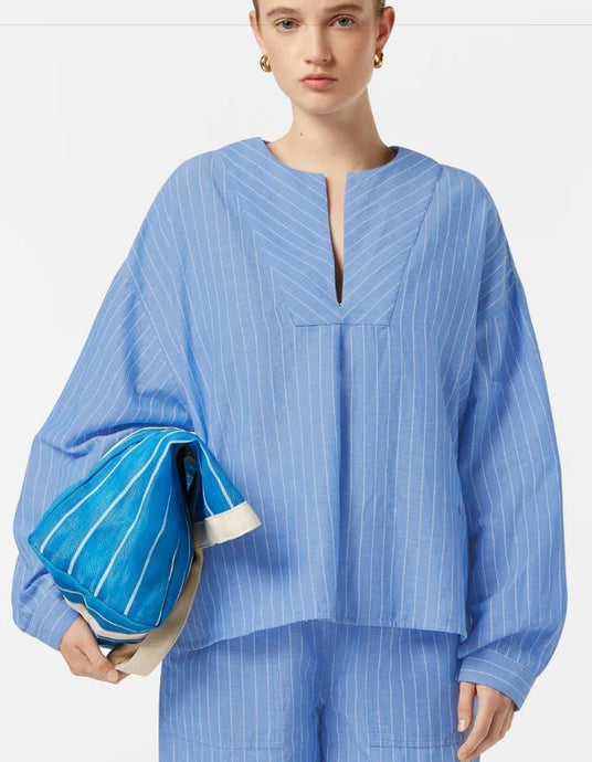 Scotch & Soda Womens Cotton Linen Bib Long Sleeve Shirt - Blue