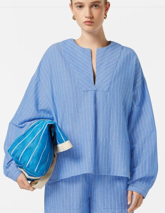 Scotch & Soda Womens Cotton Linen Bib Long Sleeve Shirt - Blue