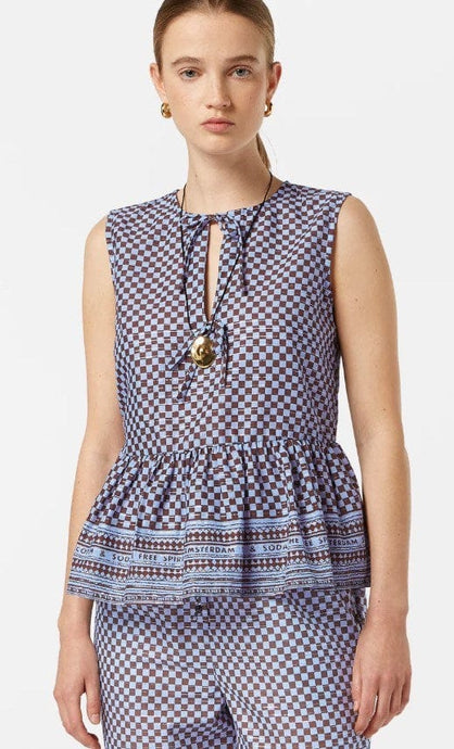 Scotch & Soda Womens Sleeveless Bow Block Print Top