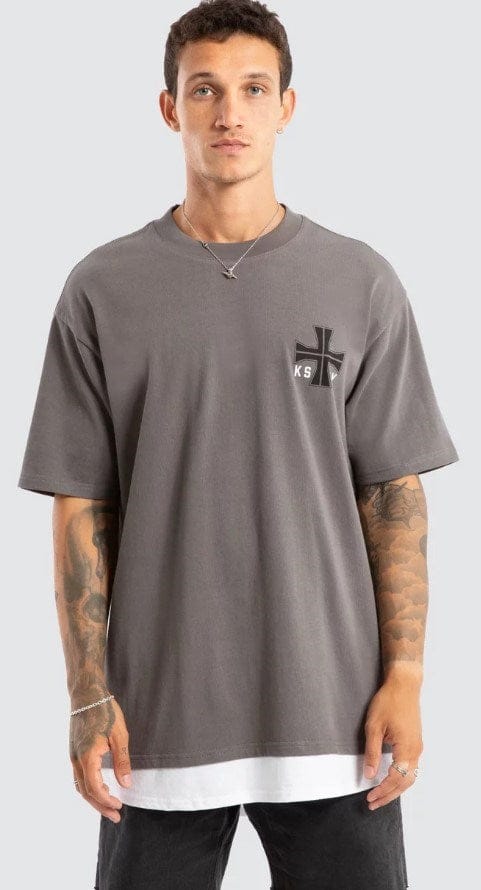 Load image into Gallery viewer, KSCY Mens Fable Box Fit Layer Tee - Charcaol
