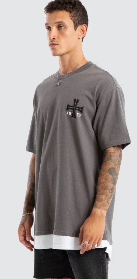 KSCY Mens Fable Box Fit Layer Tee - Charcaol
