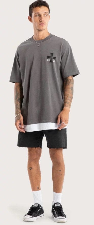 KSCY Mens Fable Box Fit Layer Tee - Charcaol