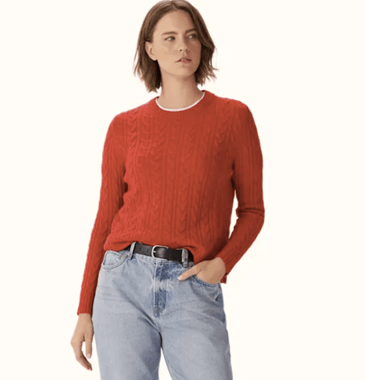R. M. Willliams Womens Seaforth Long Sleeve Cable Knit - Cherry Red