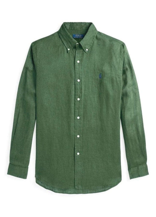 Polo Ralph Lauren Mens 100% Linen Custom Fit Woven Shirt - Fatigue
