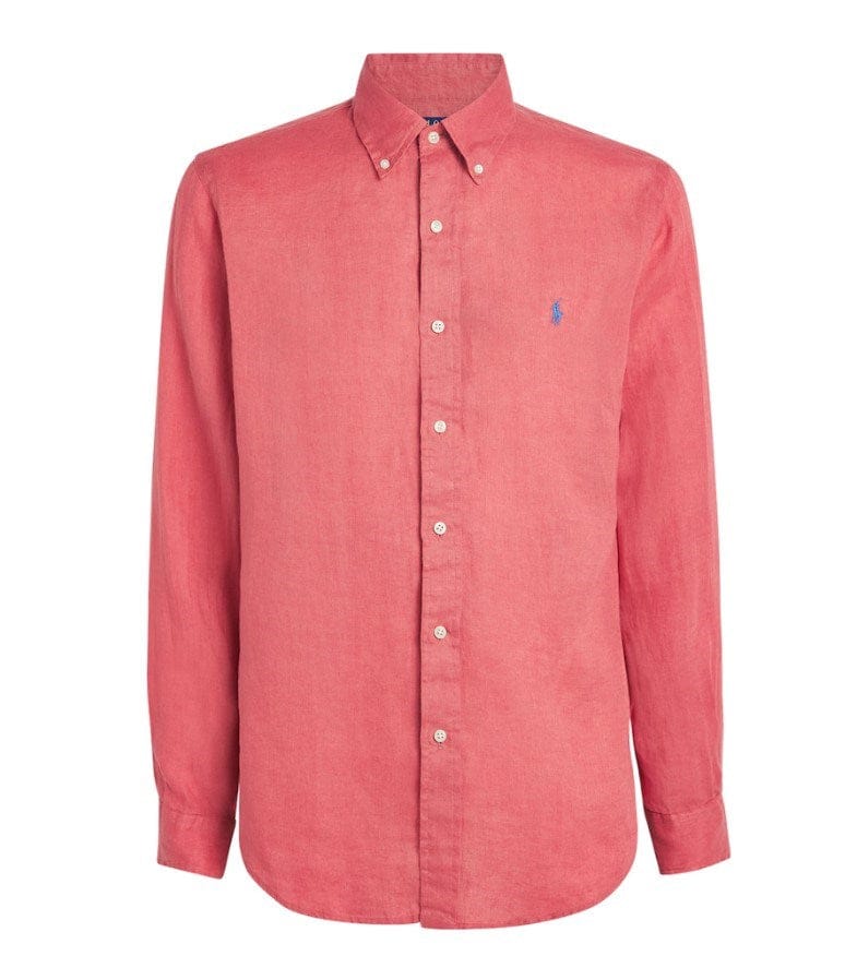 Load image into Gallery viewer, Polo Ralph Lauren Mens 100% Linen Custom Fit Woven Shirt - Red

