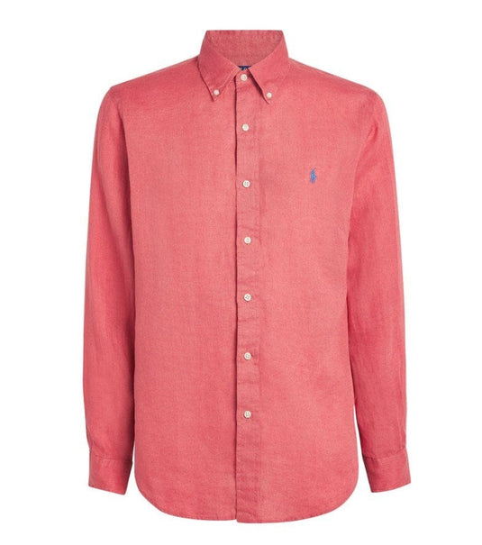 Polo Ralph Lauren Mens 100% Linen Custom Fit Woven Shirt - Red
