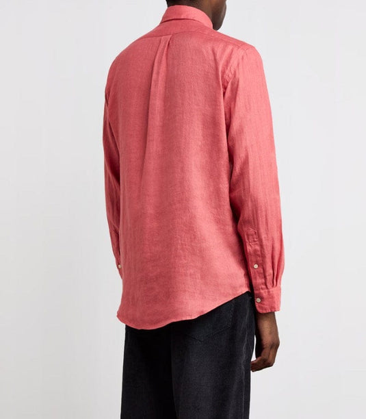 Polo Ralph Lauren Mens 100% Linen Custom Fit Woven Shirt - Red