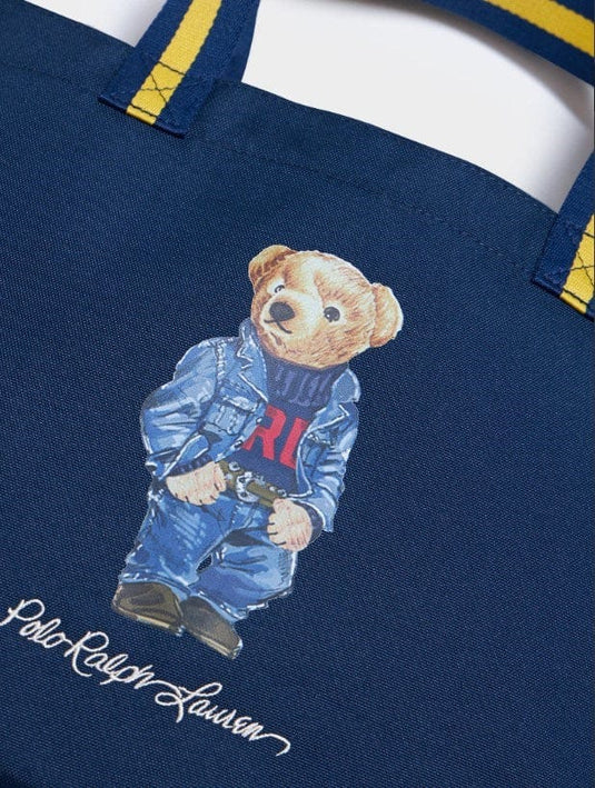 Polo Ralph Lauren Cotton Bear Tote Bag with Pouch - Navy