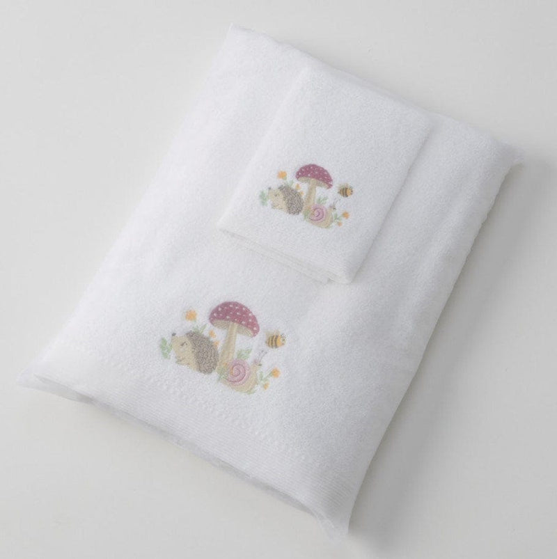 Load image into Gallery viewer, Pilbeam Jiggle &amp; Giggle Mushroom Meadow Bath Towel &amp; Face Washer in Organza Bag
