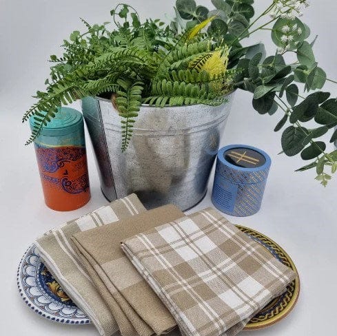 Rans Madrid Stripe Tea Towel Pack of 3 - Taupe