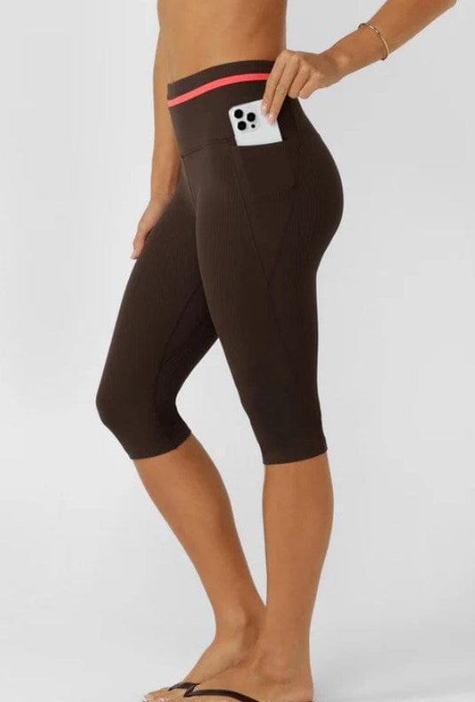 Lorna Jane Womens Circuit Luxe Rib 3/4 Capri Leggings