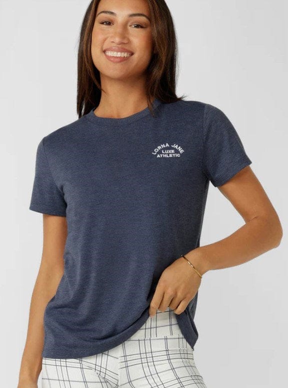Load image into Gallery viewer, Lorna Jane Womens Lotus T-Shirt - Platinum Navy Marle
