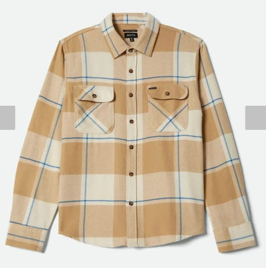 Brixton Mens Bowery Flannel Shirt - Sand/Cyber Blue