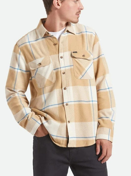 Brixton Mens Bowery Flannel Shirt - Sand/Cyber Blue