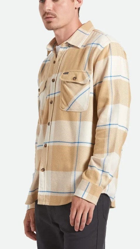 Load image into Gallery viewer, Brixton Mens Bowery Flannel Shirt - Sand/Cyber Blue
