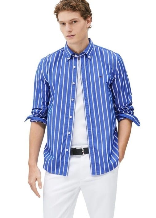 Load image into Gallery viewer, Tommy Hilfiger Mens Hairline Poplin Shirt - Vibrant Stripe
