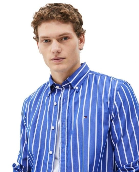 Load image into Gallery viewer, Tommy Hilfiger Mens Hairline Poplin Shirt - Vibrant Stripe
