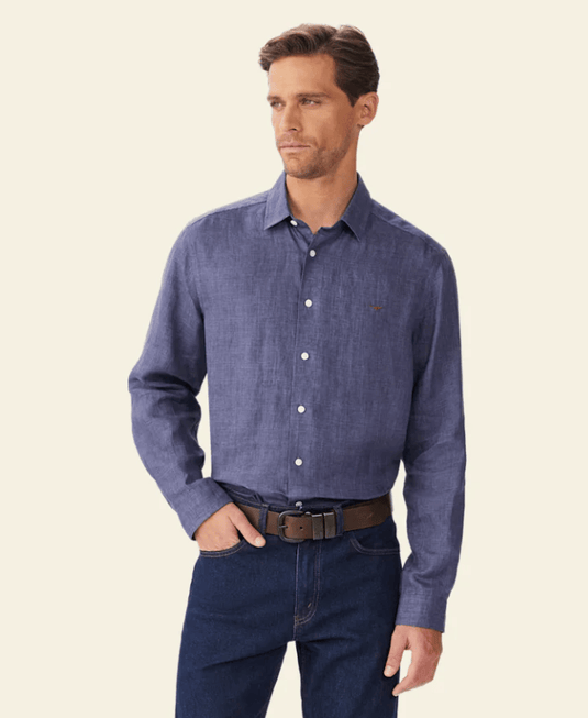 R.M. Williams Mens Newman Classic Linen Shirt - Navy