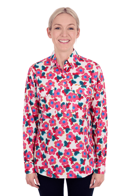 Hard Slog Womens Lorri Half Button Long Sleeve Shirt