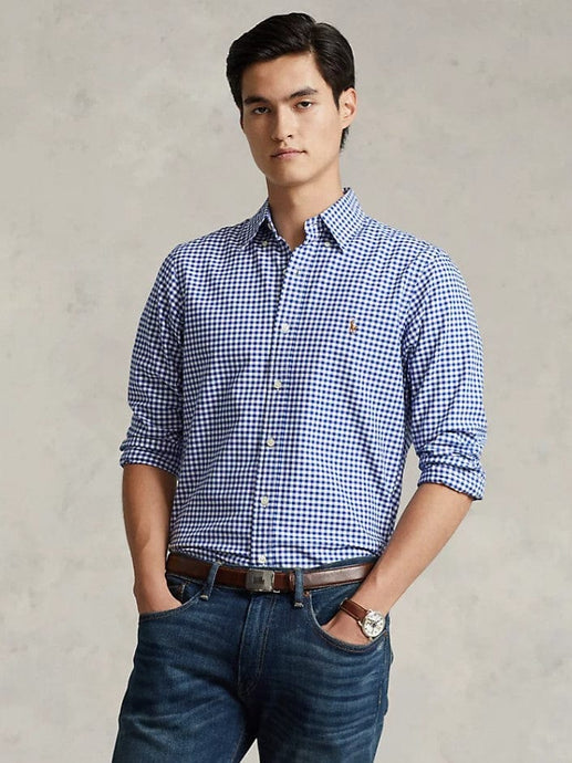 Ralph Lauren Mens Custom Fit Checked Oxford Shirt - Blue/White